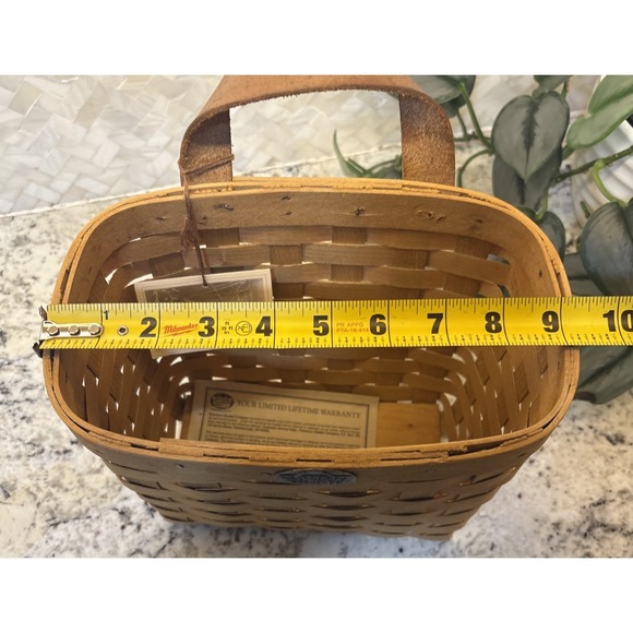 Peterboro‎ Basket  Co. Wooden Woven Wall Pocket Basket Leather Single Handle - Picture 7 of 16
